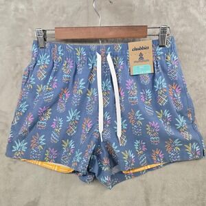 Chubbies The Pineapple Sketches Swim Trunk Mens Small Blue 4" Inseam Liner NWT